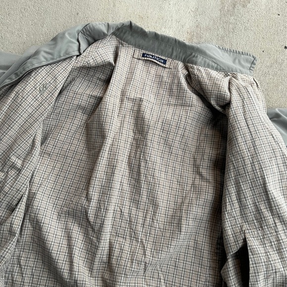Nautica Mens Harrington Bomber Jacket Full Zip Plaid Lined Khaki XL TG - Picture 2 of 7